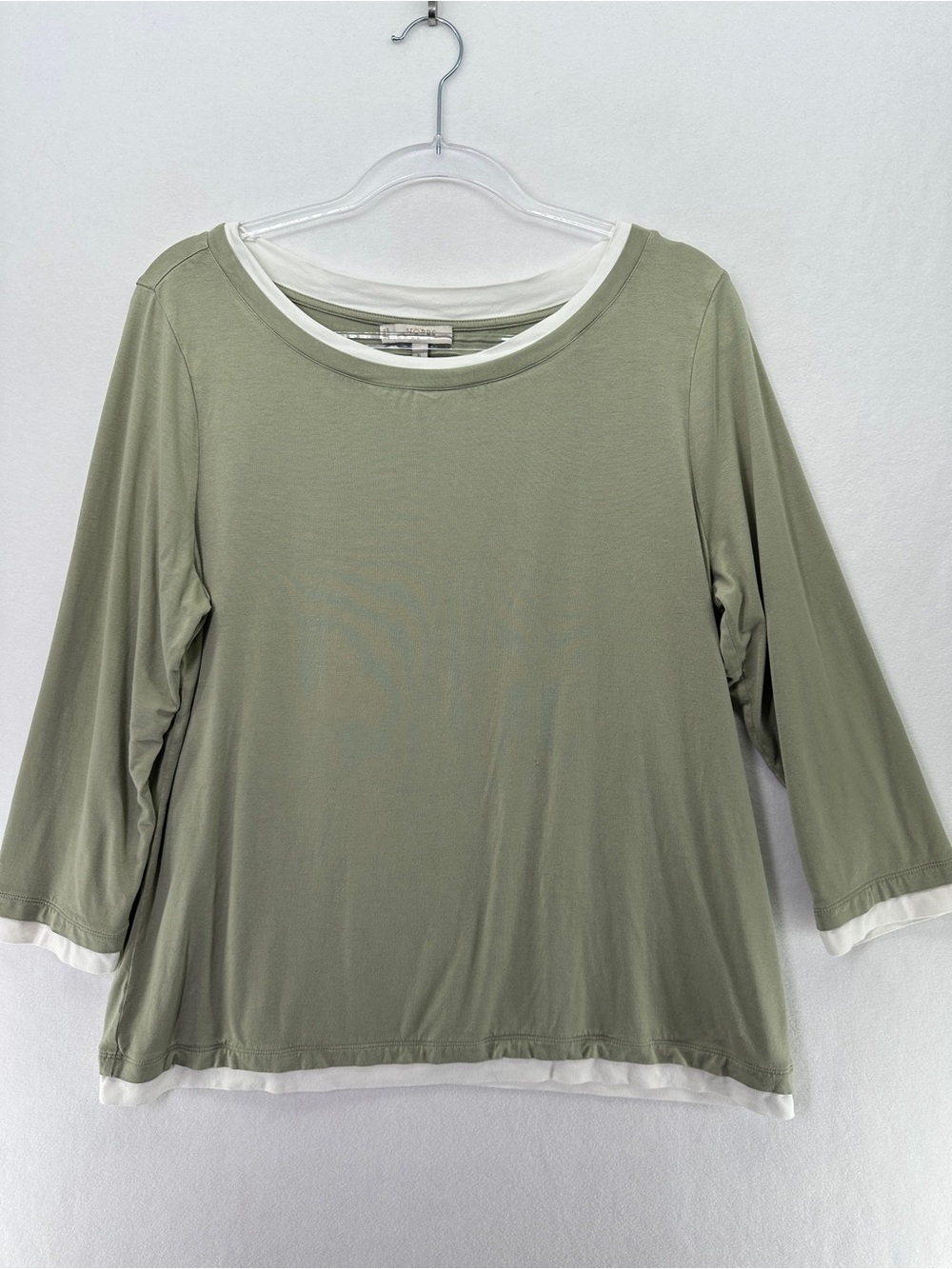 Hobbs London Shirt Womens XL Green White Delaney Layered Look Top